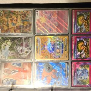 6 binder pages of fresh out the pack pokemon cards